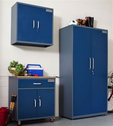 blue metal storage cabinet garage